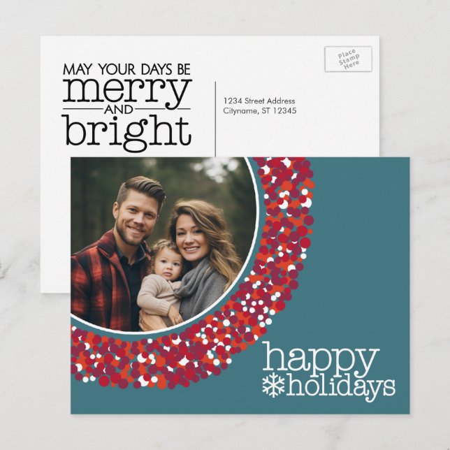 Happy Holidays - Christmas Photo Berry Wreath Holiday Postcard (Front/Back)