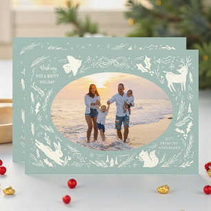 Happy Holidays Christmas Photo Woodland Doodle Holiday Card