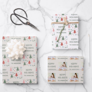 Happy Holidays Christmas Photo Wrapping Paper Sheet