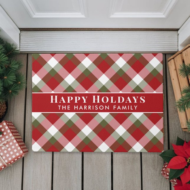 Happy Holidays Christmas Plaid Doormat (Happy Holidays Christmas Plaid Doormat)