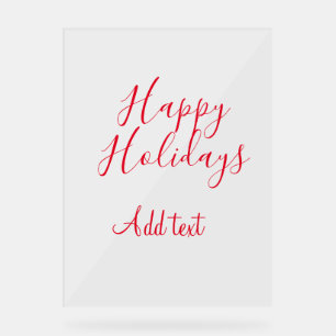 Happy holidays Christmas red calligraphy simple mi Acrylic Sign