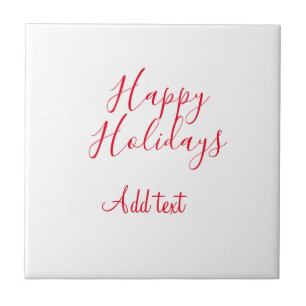 Happy holidays Christmas red calligraphy simple mi Ceramic Tile