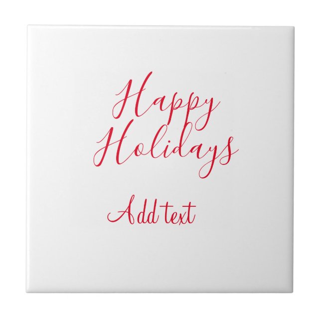 Happy holidays Christmas red calligraphy simple mi Ceramic Tile (Front)