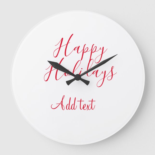 Happy holidays Christmas red calligraphy simple mi Large Clock (Front)