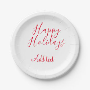 Happy holidays Christmas red calligraphy simple mi Paper Plate