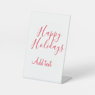 Happy holidays Christmas red calligraphy simple mi Pedestal Sign