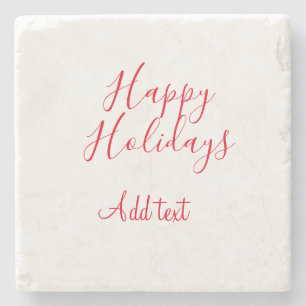 Happy holidays Christmas red calligraphy simple mi Stone Coaster