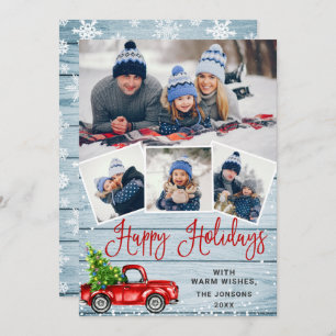 Happy Holidays Christmas Red Farm Truck 4 Photo Holiday Card