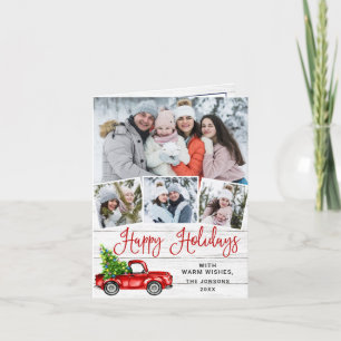 Happy Holidays Christmas Red Farm Truck 4 Photo Holiday Card
