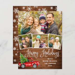 Happy Holidays Christmas Red Truck 4 Photo Card