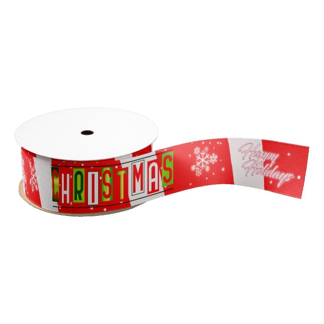 Happy Holidays / Christmas Ribbon - Red Grosgrain Ribbon (Spool)