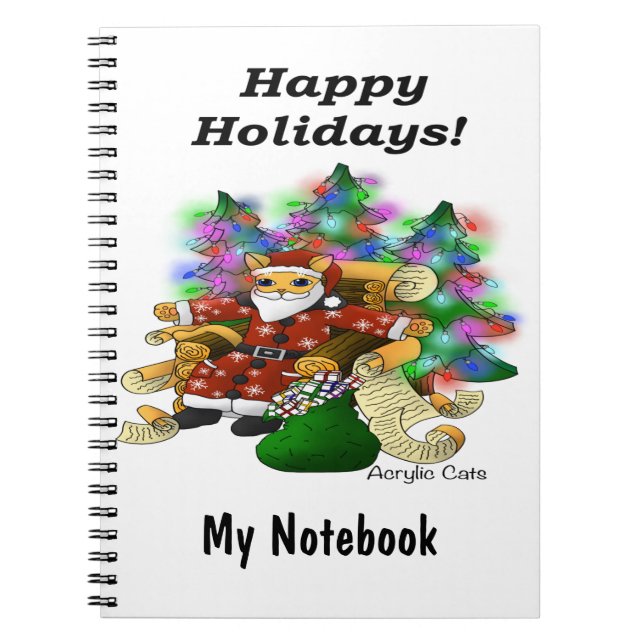 Happy Holidays Christmas Santa Cat Notebook (Front)