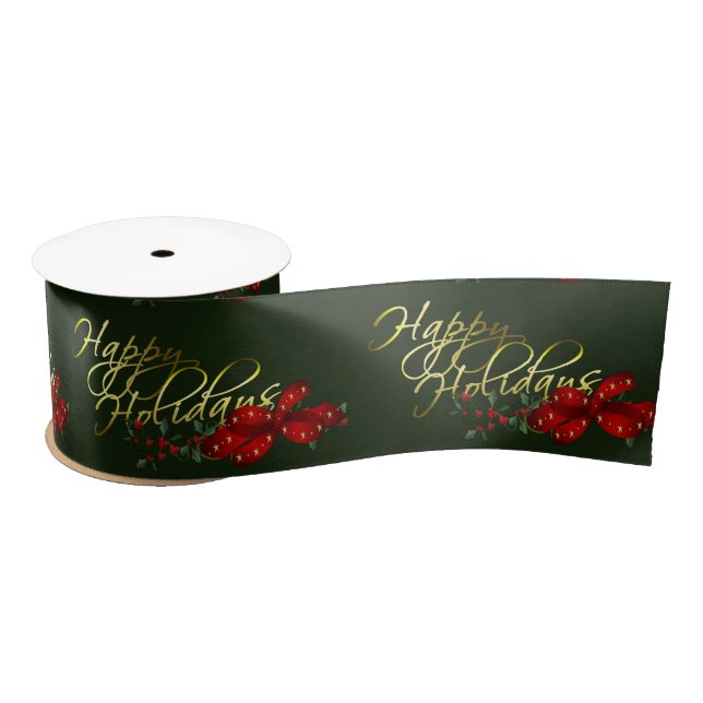 Happy Holidays Christmas Satin Ribbon (Spool)