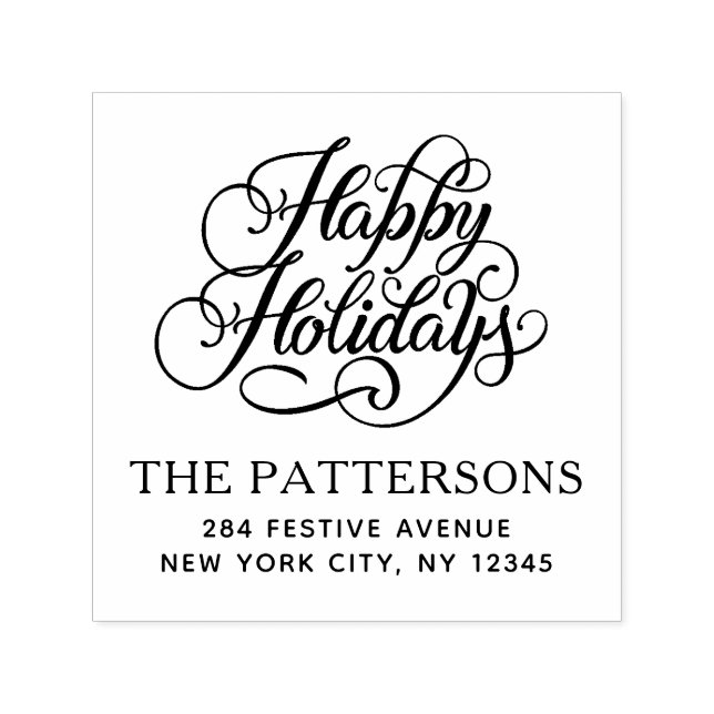 Happy Holidays Christmas Script Return Address Self-inking Stamp (Design)