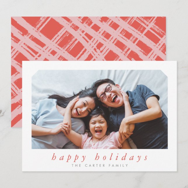 HAPPY HOLIDAYS christmas simple italic framed blue Holiday Card (Front/Back)