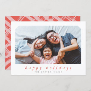 HAPPY HOLIDAYS christmas simple italic framed blue Holiday Card