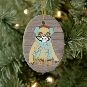Happy Holidays Christmas Sloth in Mask 2020 Tree Ceramic Ornament