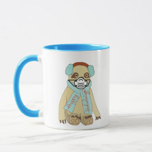 Happy Holidays Christmas Sloth in Mask Coffee Mug