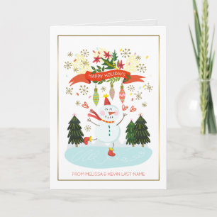 Happy Holidays Christmas Snowman & Ornaments Holiday Card