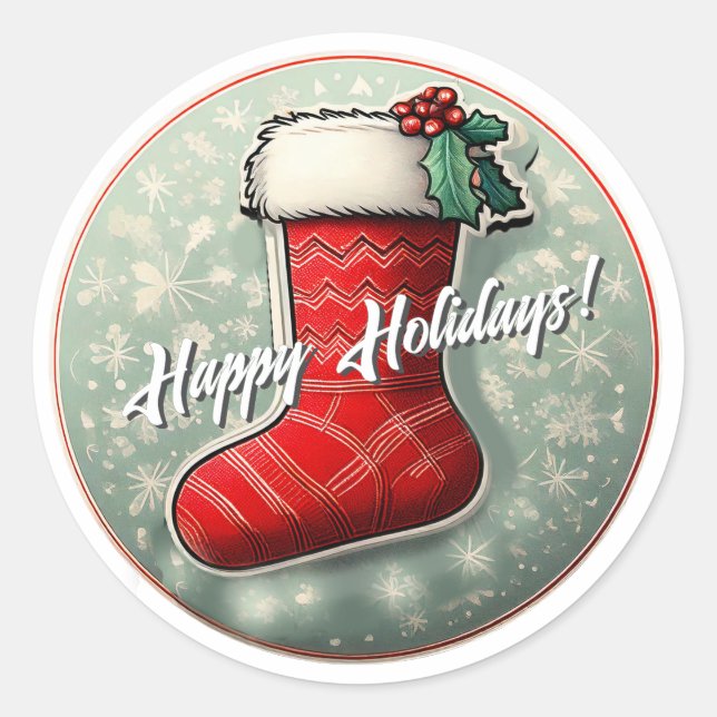 Happy Holidays Christmas Stocking ID1082 Classic Round Sticker (Front)