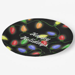 Happy Holidays Christmas String Lights Paper Plate