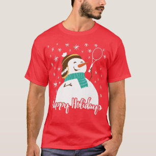 Happy Holidays Christmas Tennis Snowman Xmas Tenni T-Shirt