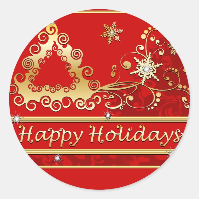 Happy Holidays Christmas Tree Classic Round Sticker (Front)