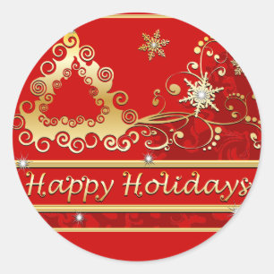 Happy Holidays Christmas Tree Classic Round Sticker