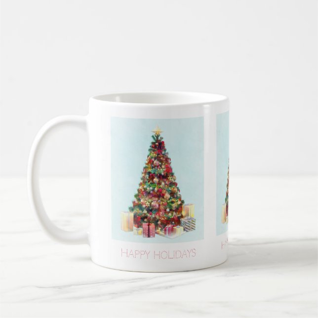Happy Holidays. Christmas Tree Coffee Mug (Left)
