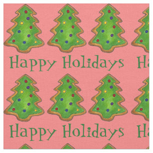 Happy Holidays Christmas Tree Holiday Cookies Fabric