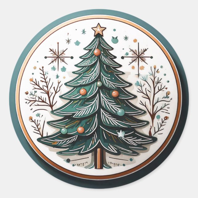 Happy Holidays Christmas Tree ID1082 Classic Round Sticker (Front)