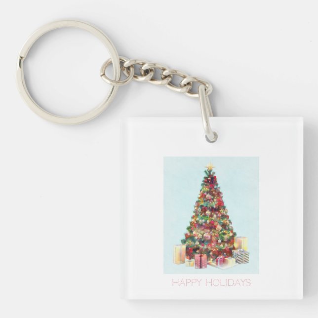 Happy Holidays. Christmas Tree Key Ring (Front)