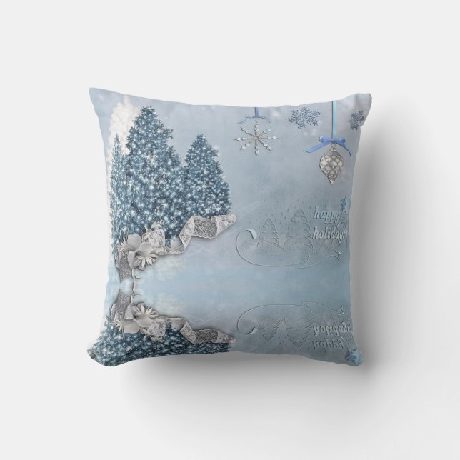 Happy Holidays Christmas Tree Landscape Cushion (Front)