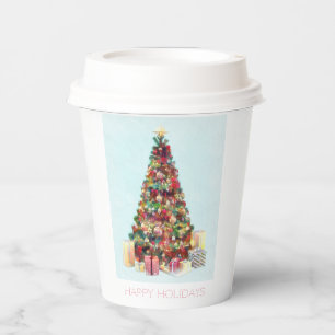 Happy Holidays. Christmas Tree Paper Cups