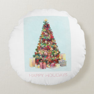 Happy Holidays. Christmas Tree Round Cushion