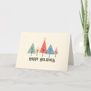 happy holidays christmas tree simple rainbow star thank you card