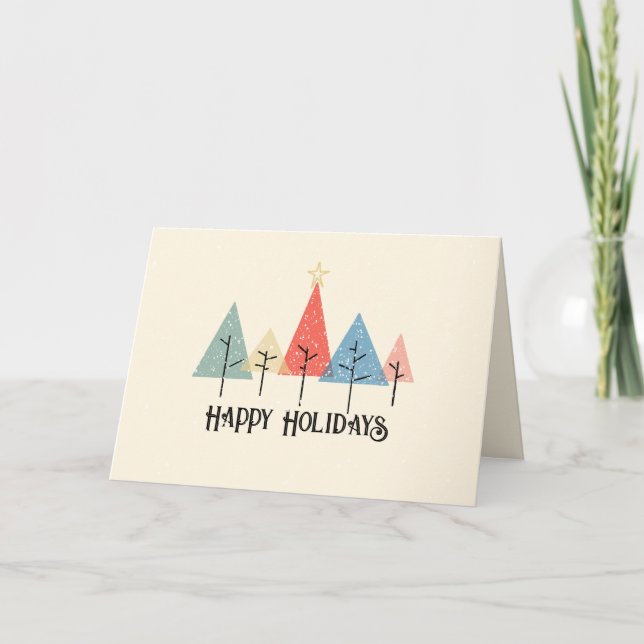 happy holidays christmas tree simple rainbow star thank you card (Front)