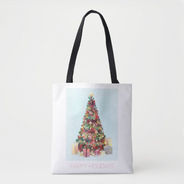 Happy Holidays. Christmas Tree Tote Bag (Front)