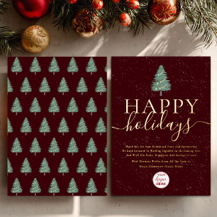 Happy Holidays Christmas Trees Company Logo Gold Foil Holiday Card