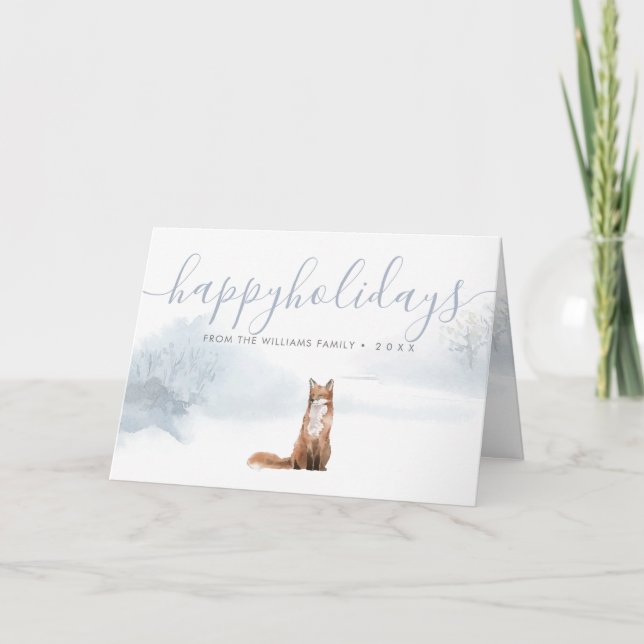 Happy Holidays Christmas Winter Woodland Fox Holiday Card (Front)