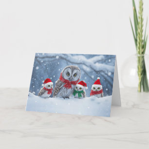 Happy Holidays Christmas with Cute Owl Family Hats Card