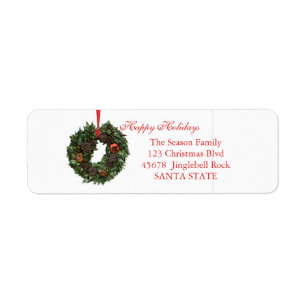 Happy Holidays Christmas wreath Holiday Label Return Address Label