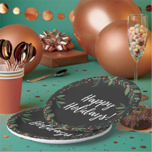 Happy Holidays Christmas Wreath Paper Plate