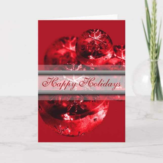 Happy Holidays Christmas Xmas Red Ornament Fancy Holiday Card (Front)