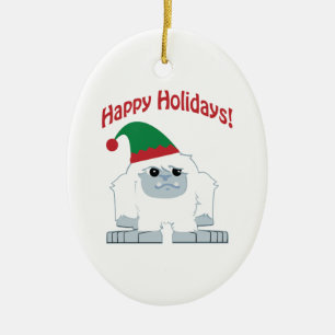 Happy Holidays! Christmas Yeti Ceramic Tree Decoration