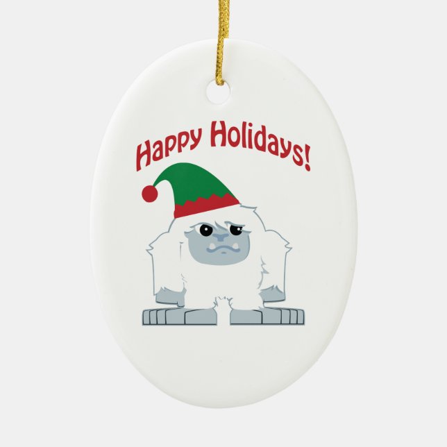 Happy Holidays! Christmas Yeti Ceramic Tree Decoration (Front)