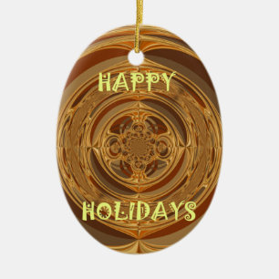 Happy Holidays Circle Art Print/Design Ceramic Ornament