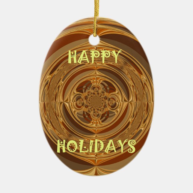 Happy Holidays Circle Art Print/Design Ceramic Ornament (Front)