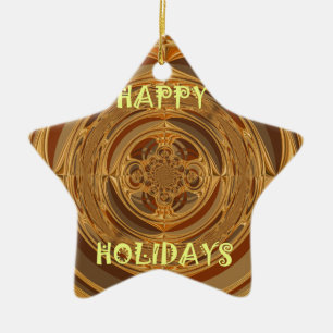 Happy Holidays Circle Art Print/Design Ceramic Tree Decoration