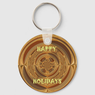 Happy Holidays Circle Art Print/Design Key Ring